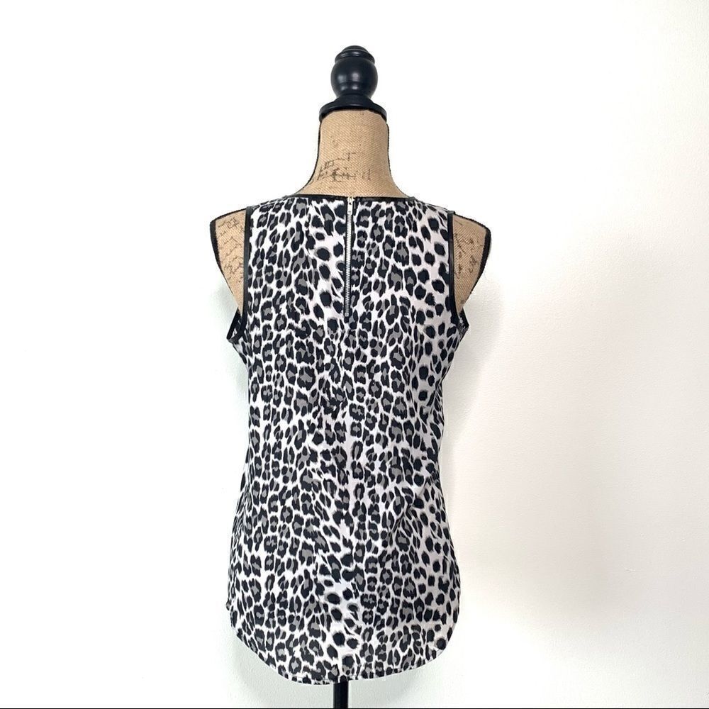Violet & Claire Leopard Tank with Faux Leather Trim, Size S - Picture 2 of 13